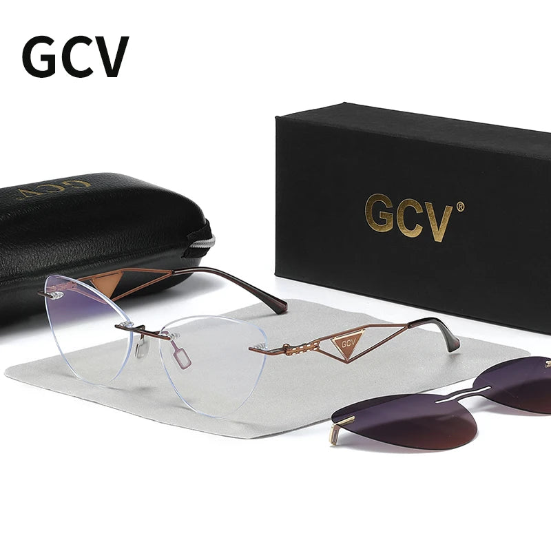 GCV Lunettes de soleil polarisées 2 en 1 pour femmes, flambant neuves, anti-lumière bleue, monture papillon