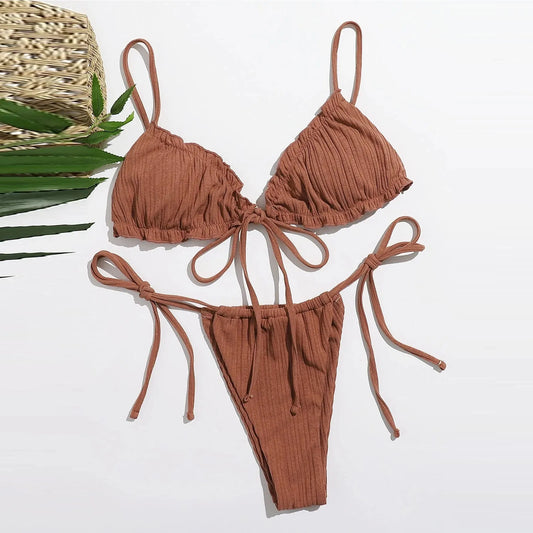 Maillot de bain d'été tendance pour femme, couleur unie, bandage, extensible, mini-string, nouvelle collection